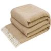 LYHome Coperta in Lana Merinos - Copriletto Plaid per Letto Divano, Singolo Una Piazza e Mezza Matrimoniale, Coperte Per Invernale Estiva Morbida Calda e Grande 140x200 cm, Beige - Bianco Zig Zag