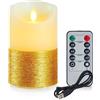 Koelaa Candele Ricaricabili LED Senza Fiamma, Candele Elettriche con Telecomando e Effetto Tremolante, Avorio con Finiture Oro, Decorazioni per Casa Matrimonio Festa Natale Centrotavola - 7.5x15 cm