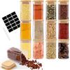 Cinnani Barattoli Spezie Vetro Quadrati, 12pcs x 300ml Barattolini porta Spezie Vetro con Coperchi in Bambù, Barattoli Spezie per Cucina Ermetici, Trasparente Vasetti Spezie con Etichette