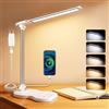 Caldarax Lampada da Scrivania LED, Lampada da Tavolo, 5 Colori e 10 Livelli di Luminosità, Porta USB/Timer/Tocca Controllo, Lampade da Comodino Pieghevole per Lettura, Lavoro, Studiare(Bianco)