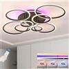 ZAITINZ Plafoniera LED Soffitto 80W Dimmerabile, 8 Anelli, Moderna Nera | Lampada da Soffitto con Telecomando, 3000-6000K, Luce Ambiente 3 Colori, 4800LM, 105x85x14cm per Soggiorno e Sala da Pranzo