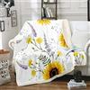 Loussiesd Coperta in pile Sherpa con girasole, stampa floreale, da donna, fiori gialli, rami botanici traspiranti, decorazione per la stanza, aria condizionata, matrimoniale, 152,4 x 200,7 cm