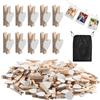 Culinavog 100pcs Mollette In Legno, 3.5cm Mollettine Per Foto, Mini Mollette Decorative In Legno, Mini mollettes A Forma Di Cuore In legnos Bianco E Borsa Nera Con Coulisse Per Foto, Matrimonio