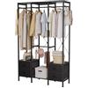 Mintnook Stand Appendiabiti, Cabina Armadio con 3 Barre e 4 cassetti, Appendiabiti con 4 Ganci Rimovibili, Armadio Aperto Moderno, per Camera da Letto o Ingresso, Nero
