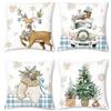 Bonhause Federe per Cuscini Natale Inverno 45 x 45 cm Copricuscini Decorativi Renna Guanti Alberi di Natale Camion Blu Velluto Federa per Cuscino Divano Letto Casa Decorazione Set di 4