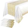 Yiran Confezione da 3 tovaglie bianche con pois dorati, in plastica, 137 x 274 cm, rettangolari, impermeabili, resistenti alle macchie e agli oli, per compleanni, matrimoni, feste in giardino, decorazione