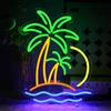 OYCGZV Scudo tropicale di palma neon, in noce di cocco, da parete, spiaggia, surf, segnale neon, USB, per birra, bar, camera da letto, caffè, club, affari, casa, pub, feste, decorazioni