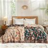 Wotcsil Plaid Coperta Floreale Boho in Cotone per Divano Coperta Singolo Boho Copriletto Chic Motivo a Foglie Floreali Copridivano Con Frange, Verde Arancione, 150x200cm