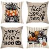 Generic Set di 4 federe per cuscini di Halloween, arancione e nero, zucca spettrale e fantasma, decorative stagionali, in stile fattoria, per casa, divano, letto, 40 x 40 cm