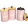 VAVPUP Set di 3 barattoli da cucina, contenitori in metallo per tè, caffè e zucchero con coperchio in bambù ermetico, contenitore rotondo per chicchi, farina, spezie (rosa)