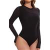 Joyshaper Body Manica Lunga Donna Pizzo Collo Rotondo Body Elegante e Sexy Chic Top Jumpsuit