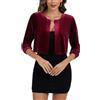 Kyzoeyou Velluto Bolero corto da donna, a 3/4, con maniche a 3/4, aperto, davanti, cardigan, top in velluto, blazer, elegante, casual, R-vinaccia, S