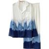 DQSSYTTX Pigiama da donna con stampa floreale in seta pantaloni lunghi a maniche lunghe pigiameria con scollo a V, bianco, XL