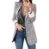 Duohropke Blazer - Giacca da donna con paillette, per feste, club, smoking blazer, a maniche lunghe, casual, elegante, casual, per feste, argento, S