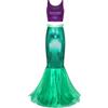 CHICTRY Costume da Sirena da Donna bito da Sirena con Paillettes 2 PCS Crop Top Canotta Mettalico e Gonna Lunga Coda Sirena Costume Carnevale Halloweeen A Verde M