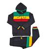Time Is Money Tuta da uomo Rasta, con cappuccio e pantaloni da jogging, con zip intera, nero con strisce reggae, slim fit, Nero , XL