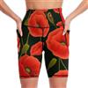 JiuPopular Pantaloncini da yoga al ginocchio, fiori di papavero rossi, pantaloncini sportivi da corsa da donna con doppie tasche, Stile:, L