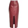 Alloaone Gonna Longuette Lunga da Donna in Ecopelle con Tasche A Fessura sul Davanti, Gonne Midi A Vita Alta