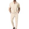 Oanviso Completi Tuta Uomo Manica Corta Camicie + Chino Pantaloni Lunghe Sportive Palestra Casual Bodybuilding Running Estate Tute da Ginnastica T-Shirt Moda A Cachi XL