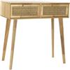 DRW Console Tavolo di ingresso 2 cassetti in legno e rattan 80,5x30x78 cm