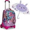 SJ GANG STYLE JAM GANG Zaino Scuola Con Carrello Sganciabile A 2 Ruote - Trolley Jack 2WD - GLEAMLED GIRL - 3 in 1 + Ombrello Viola, Fantasia Coniglio