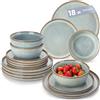 vancasso PLAYA Servizio Piatti 6 Persone, Set Piatti Moderni 18 Pezzi in Gres - 6 Piatti Piani, 6 Piatti Dessert e 6 Ciotole Cereali - Adatto per Lavastoviglie e Microonde - Smalto Blu Chiaro