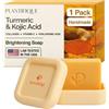 PLANTIFIQUE Sapone Esfoliante Curcuma Scrub Viso e Corpo con Custodia Viaggio Silicone | Saponette Profumate Detergente Solida Donna e Uomo | Turmeric & Kojic Acid Peeling Soap | 1 Pezzo