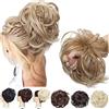SEGO Ciambella per Chignon Elastico con Capelli Ricci Finti Extension XXL 80g Hair Bun Updo Spettinato Coda di Cavallo Treccia # Castano Caffe a Biondo Chiarissimo