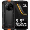 DOOGEE Fire 3 Rugged Smartphone Android 15, UNISOC SC9863A, 5.5 IPS HD+ Display, 8350mAh Telefono Indistruttibile, 12GB+64GB/2TB, 13MP+8MP Telefono Rugged, Widevine L1/Face Unlock/NFC- Arancio