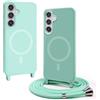 BGHHEU Magnetica Cover per Samsung Galaxy S25 Plus con Cordino,[Compatible con Magsafe],Custodia Silicone con Regolabile Collana Sottile Morbida Case,Verde menta