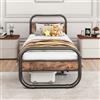 HOMERECOMMEND Letto 90x200 cm,Telaio letto in metallo e legno con rete a doghe,Letto in metallo 90x200 cm,marrone