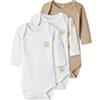 NAME IT NBNBODY 3P LS Bear Noos Body a Maniche Lunghe, Oxford Tan, 80 Bambino Unisex