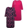 Ulla Popken Bigshirts, 2er-Pack, V-Ausschnitt/Rundhals, 3/4-arm Maglia Lunga da Notte, Fucsia, 52-54 Donna