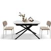 KONTE.DESIGN Tavolo BONIFACIO in ceramica bianco statuario e base in metallo verniciato nero, allungabile 120x88 cm - 180x88 cm