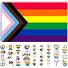 Mizijia Bandiera Arcobalenom, 150x90 cm Pride Flag + 4 Pezzi di Pride Adesivi, Gay Flag con Occhielli - Tessuto in Poliestere - A Prova di Vento, Bandiera LGBT per la Decorazione, LGBTQ Proud Parade