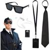 TUONYIS 6 Pezzi Set di Accessori per Agente, Set per Costume servizi segreti, spia, con Occhiali da Sole, Cravatta, Porta Carte, Tubo, carta d'identità, per Auricolare, per Carnevale, Halloween (Nero)