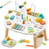 Giant bean Tavolo da gioco in legno per bambini di 1 anno, 11 in 1 Montessori, tavolo da apprendimento con labirinto di perline, smistatore di forme, gioco di pesca e altro ancora, giocattolo per lo
