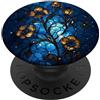 Stained Glass Celestial Floral Design Vetro colorato blu fiore design celeste notte cielo arte PopSockets PopGrip Adesivo
