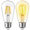 Genixgreen Lampadine LED E27, ST58 7W Edison Retro Style Filament Globe Light Bulbs, Bianco caldo 2700K, Decorative, Equivalenti a 100W, 1100lm, Vetro trasparente, 2 confezioni