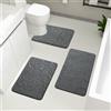 chakme Cobblestone - Set di 3 Tappeti da Bagno in Memory Foam, Spessi, Antiscivolo, Assorbenti, Lavabili, Grigio Scuro, per Vasca, WC e Pavimento