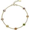 namana Bracciale Donna Argento 925 Placcato Oro 18K con Pietre Rotonde Multicolore 4 mm, Braccialetto Colorato Regolabile 16,5+2,5 cm