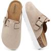 Jesindr Plateau Clogs Donna con Regolabile, Pantofole con Zeppa in Pelle e Plantare in Sughero Morbido, Sandali in Pelle Scamosciata Punta Chiusa, Pantofole Suola Spessa