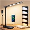 Caldarax Lampada da Scrivania LED, Lampada da Tavolo 5 Colori e 10 Livelli di Luminosità, Porta USB/Timer/Tocca Controllo, Protezione Gli Occhi LED Luce per Lettura, Lavoro, Studiare(Nero)