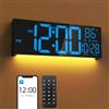 Mee 2ou Orologio da Parete Digitale 16,5 con Bluetooth, Luce Notturna, Dimerabile, 2 Allarmi, Temperatura, Colori RGB, Telecomando, 12/24H, Timer - Salotto, Ufficio, Anziani