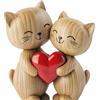 LunarCharm Scultura in legno di coppia di gatti - decorazione da scrivania 2D con cuore comune, decorazione per casa e ufficio, amanti dei gatti