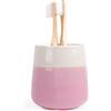 Autumnlife Portaspazzolino rotondo da 350 ml, bicchiere da bagno in ceramica, bicchiere da denti rosa, adatto per spazzolino da denti, dentifricio, rosa e beige