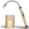 LcFun Accendino Elettrico, Accendino Elettrico, Ricaricabile USB, con Serratura di Sicurezza, Antivento per Cucina, Barbecue, Candela, Camino (Oro)
