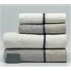 Mahome Set Asciugamani 4 Pezzi 450 Gr/m² 100% Cotone Italiano Artigianale con Balza in Lino | Set 2 Viso + 2 Ospite Morbidi Soffici Made in Italy (Grigio Balza Lino)