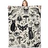 VODRM Coperta gotica spettrale gotica nera con gatti, teschi e pipistrelli, idea regalo per ragazze, ragazzi e adulti, in morbido pile leggero, accogliente, per divano, camera da letto, viaggi