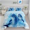JEDTAKCT Trapunta Matrimoniale Per Bambini, Con Stampa Delfino Carino, Trapunta 4 Stagioni, Animale Acquerello, Piumone Blu Reale, Letto 240X220 Federa, Reversibile Piumino Senza Copertina